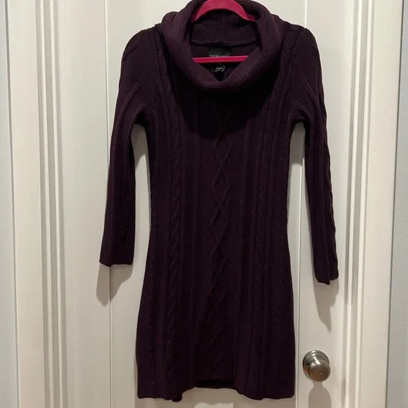 purple turtle neck cable knit sweater dress Cynthia Rowley size M